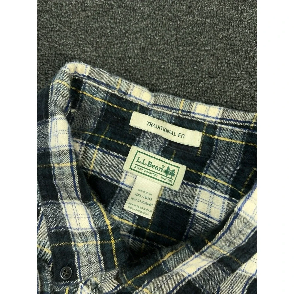 LL Bean Flannel Shirt Men's 2XL Button Down Green Plaid Traditional Fit Gorpcore